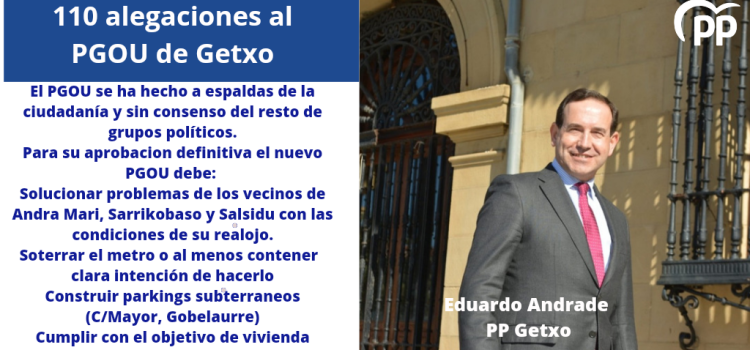 El PP de Getxo presenta 110 alegaciones al Plan General de Ordenación Urbana (PGOU) de Getxo para su aprobación definitiva