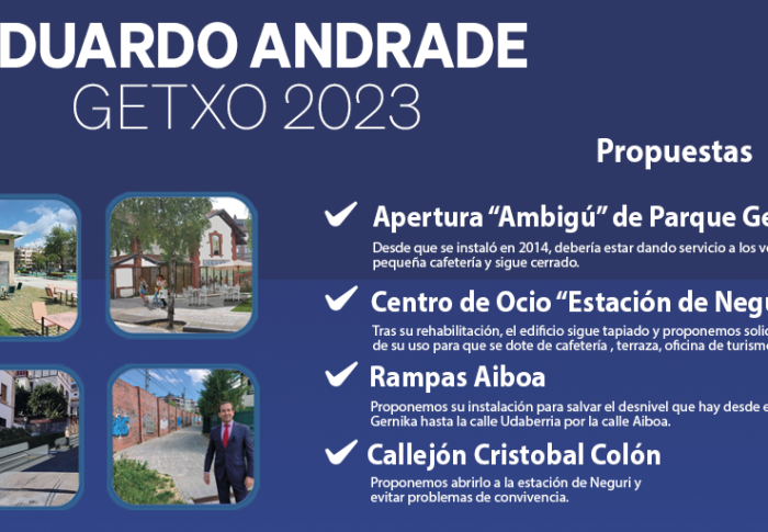 Andrade proyecta para Neguri un centro de ocio, unas rampas mecánicas en Aiboa, abrir el ambigú de Gernika y facilitar el acceso directo al metro por el callejón de Cristóbal Colón