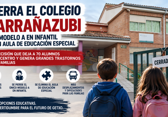 El PP de Getxo denuncia que el cierre del colegio Larrañazubi deja sin modelo A en Infantil y elimina el aula de educación especial, pese al mandato del pleno municipal
